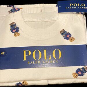 Boys Ralph Lauren Polo Bear US Flag Cotton Sleep Pajamas Top Pants Set 4T XS